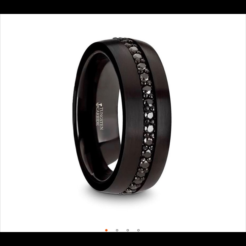 Mens Wedding Ring Tungsten & Black Sapphires